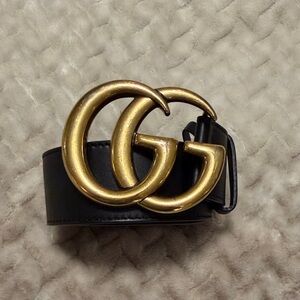 Authentic Gucci Marmont Belt in Black with Gold GG Buckle